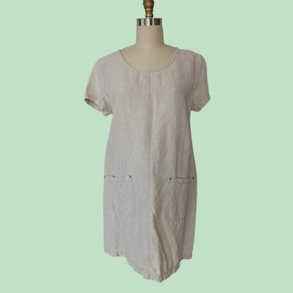 Innovation Sport Natural Linen Blend Shift Mini Dress Size 10 Minimal Granola